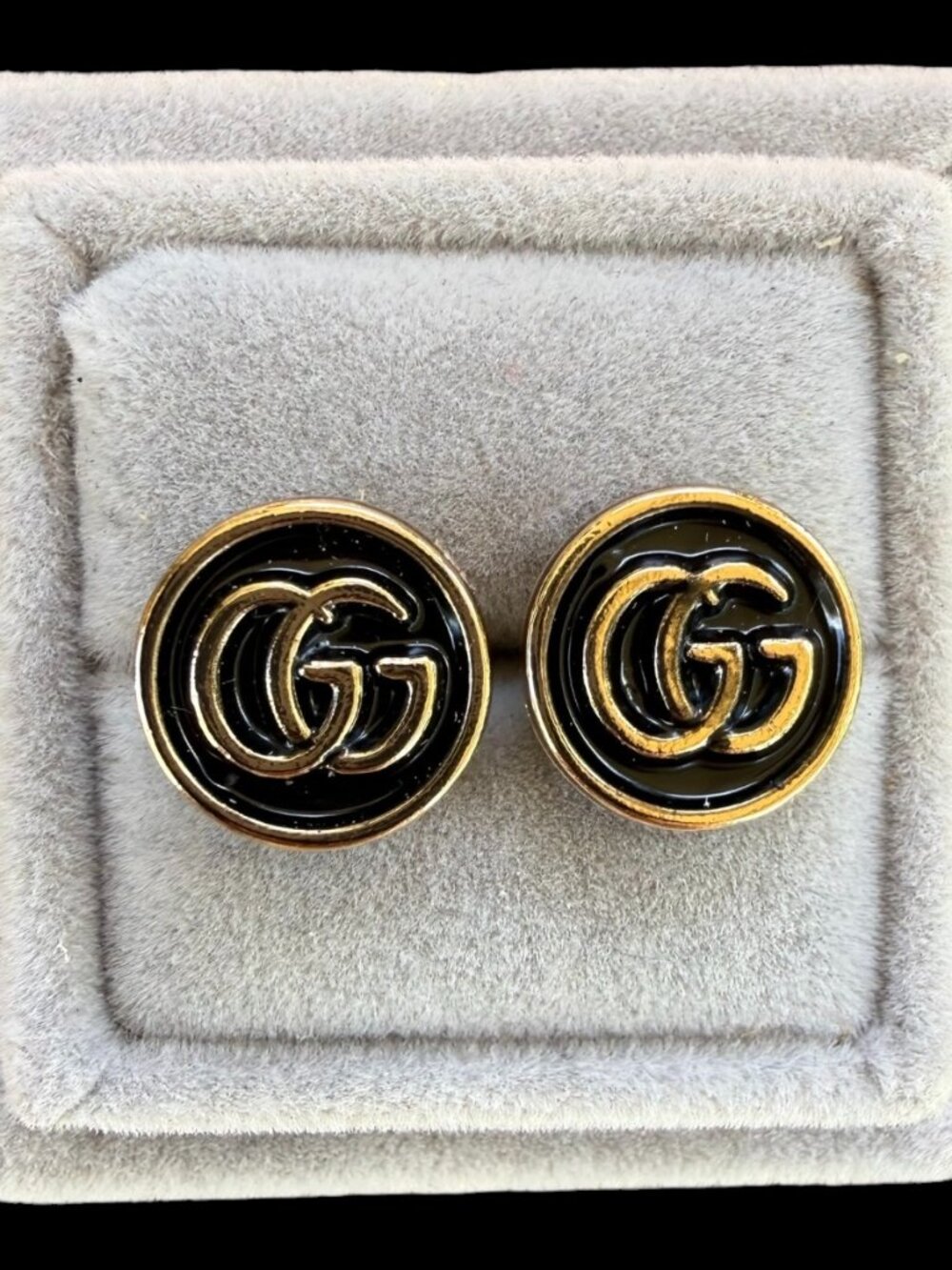 Black & Gold Tone Button Earrings
